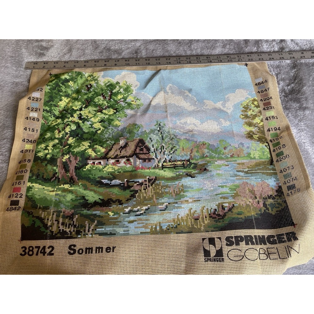 DIY Sommer Springer Gobelin Canvas No Floss Needlepoint Sewing Tapestry NOS